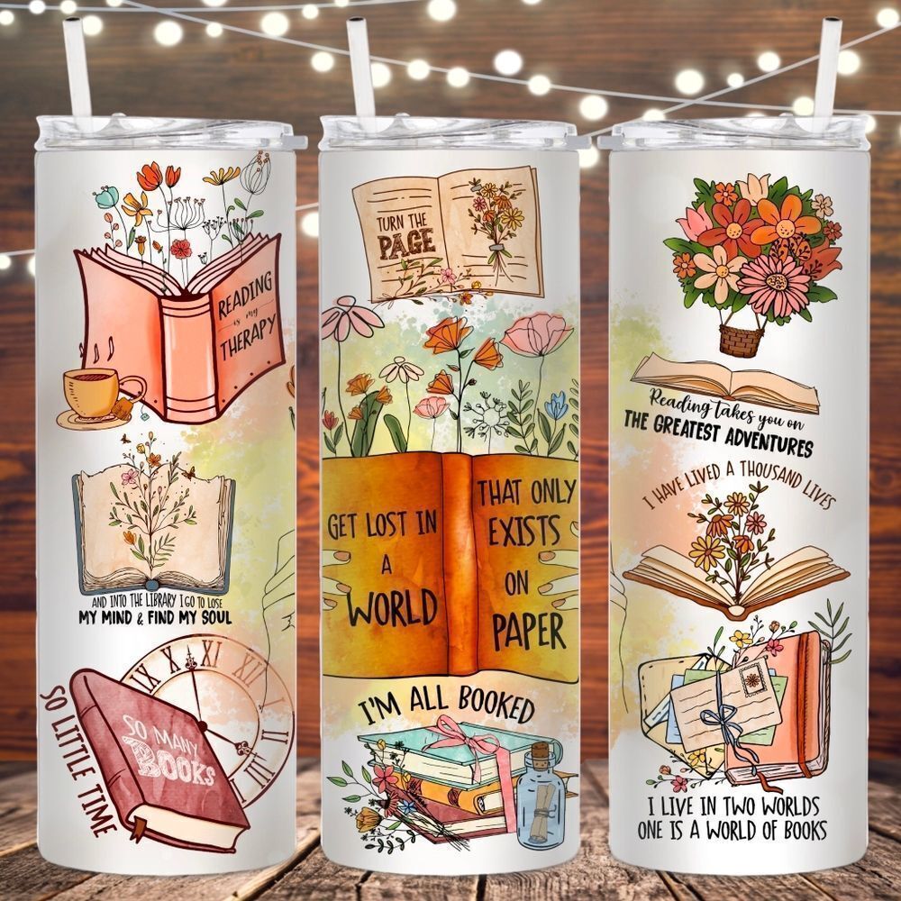 Book lover metal 20 oz skinny tumbler
